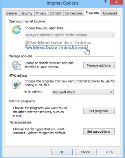 Check and Verify the Internet Explorer Settings