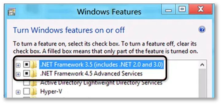 Check the .NET Framework 3.5 SP1